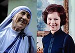 Photographic portrait of Mother Teresa (left) and Rosalynn Carter (right)