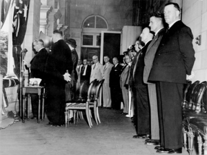 Queensland State Archives 4856 Proclamation Ceremony Parliament House c 1952 (cropped)