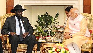 The Prime Minister, Shri Narendra Modi meeting the President of South Sudan, Mr. Salva Kiir Mayardit, in New Delhi on October 30, 2015 (1)