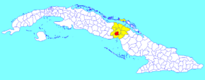 Ciego de Ávila municipality (red) within  Ciego de Ávila Province (yellow) and Cuba