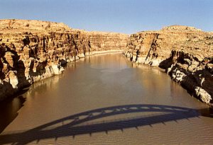 Shadow of the Hite Crossing Bridge, almost 5 miles from where Hite is submerged by Lake Powell.