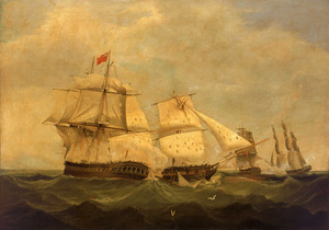 HMS 'Dido' and 'Lowestoft' in action with 'Minerve' and 'Artemise', 24 June 1795 RMG BHC0480f