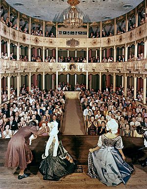 Interior view showing audience applauding for the Asolo Theater cast members on stage