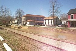 Metamora, with railroad and canal in the foreground