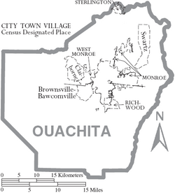 Map of Ouachita Parish Louisiana With Municipal Labels