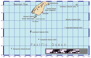 Map of New Zealand's subantarctic outlying islands
