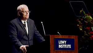 Prime Minister Scott Morrison delivering the Lowy Lecture on 2 October 2019 at Sydney Town Hall