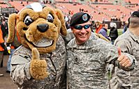 Cleveland Browns mascot Chomps with the National Guard