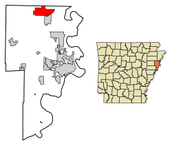 Location of Gilmore in Crittenden County, Arkansas.