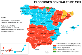 Elecciones generales españolas de 1993 - distribución del voto
