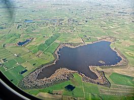 Lake Ngaroto in 2009, as seen from an aircraft approaching Hamilton airport, with Lake Ngarotoiti to the north and Lake Serpentine to the east.jpg