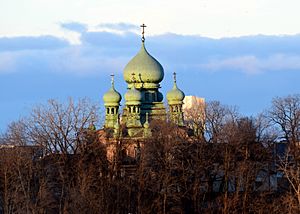 Saint Theodosius Russian Orthodox Cathedral (Cleveland, Ohio) - exterior photographed from A Christmas Story House property