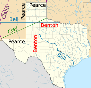 Proposals for Texas northwestern boundary being considered in Compromise of 1850.