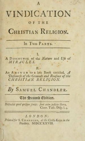Title page of A Vindication of the Christian Religion (1728)
