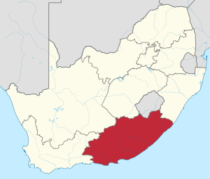 Map showing the location of the Eastern Cape in the southern part of South Africa