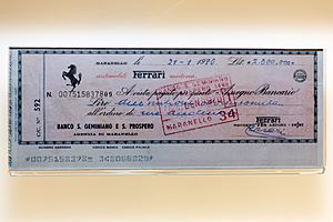 Enzo Ferrari signed cheque 1970-01-21 Museo Ferrari
