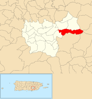 Location of Farallón within the municipality of Cayey shown in red