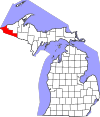 State map highlighting Gogebic County