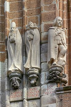 Rathausturm Köln - Aegidius Gelenius, Joost van den Vondel und Jan von Werth (0831-33)