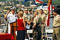US Navy 070526-N-5758H-100 Capt. Rick Williams, Commodore, Destroyer Squadron 26, administers the Eagle Scout oath to his nephew during an Eagle Scout ceremony aboard guided-missile destroyer USS Oscar Austin (DDG 79), as part
