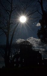 High noon sun over the Genbaku Dome silhouette on 13 February 2017