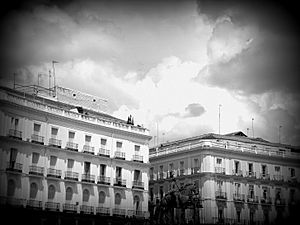 Puerta del Sol in Madrid - black and white photograph