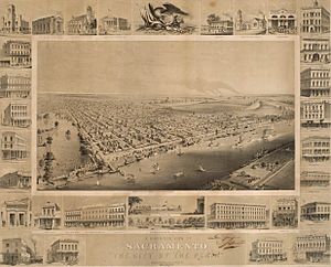 Birds-eye view of Sacramento 1857