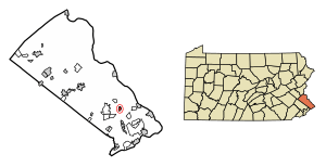 Location of Newtown in Bucks County, Pennsylvania.