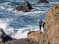 Girl standing on a rock at Glass Beach, Fort Bragg, California (31192198034)