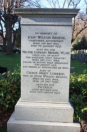 Memorial to Walter Lorrain Brodie, Dean Cemetery, Edinburgh