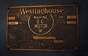 Nameplate for one of Fireboat Firefighter 's 600V DC Marine Motors