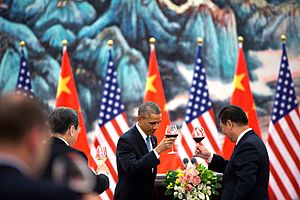 President Barack Obama offers a toast to President Xi Jinping of China during a State Banquet at the Great Hall of People in Beijing, China, Nov. 12, 2014