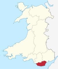 South Glamorgan shown within Wales as a preserved county