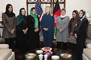 Hillary Clinton with Afghan female politicians in 2011