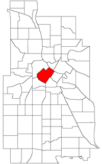 Location of Downtown West within the U.S. city of Minneapolis