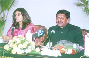 Shri Ravi Shankar Prasad, the Union Minister of State ( Independent Charge) for Information & Broadcasting is addressing the press regarding the activities of Children Film Society of India (CFSI) in Mumbai on 15, 2003