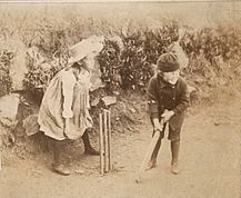 Virginia and Adrian Stephen playing cricket at Talland House in 1886