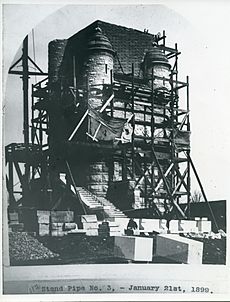 "Stand Pipe No. 3, - January 21st, 1899." (Compton Hill Water Tower under scaffolding during construction)