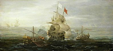A French Ship and Barbary Pirates (c 1615) by Aert Anthoniszoon