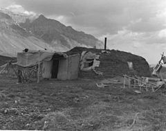 A sod house in Anaktuvuk Pass in 1957