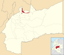 Location of the municipality and town of Restrepo, Meta in the Meta Department of Colombia.