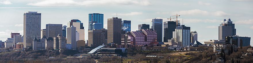 Panorama of Edmonton's skyline taken on spring day in April 2016