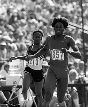 Jeanette Bolden and Clotee Cowans at 1984 U.S. Olympic trials.jpg