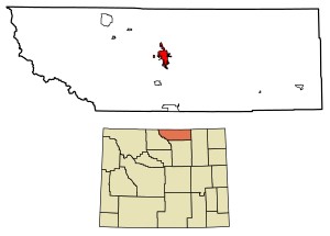 Location of Sheridan in Sheridan County, Wyoming.