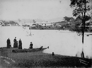 StateLibQld 1 130791 Floods along Bayswater Road, Rosalie, Brisbane, 1890
