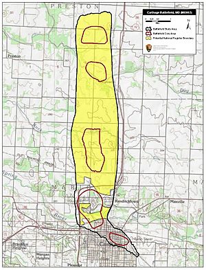 Map of Carthage Battlefield core and study areas by the American Battlefield Protection Program