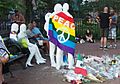 Christopher Park Gay Liberation monument during the Pulse memorial, 2016. Sculpture by George Segal