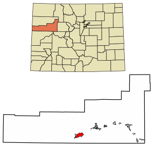 Location of the Battlement Mesa CDP in Garfield County, Colorado.