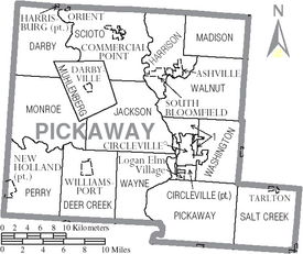 Map of Pickaway County Ohio With Municipal and Township Labels