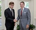 Ronald Reagan and William Barr (cropped)